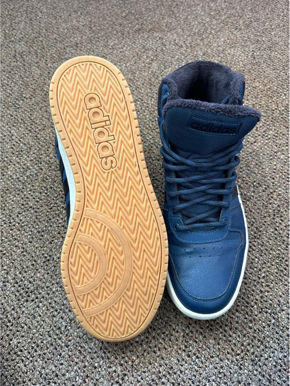 Adidas Men's Navy Blue High-Top Sneakers with Fleece Lining Size 11